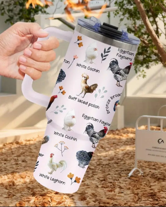 40 oz Stainless Steel Tumbler (Chicken Breed ID) Light Pink Background