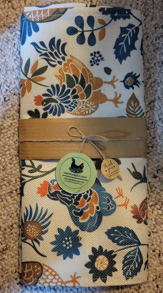 CHICKEN AND FLOWERS TABLE RUNNER-BLUE