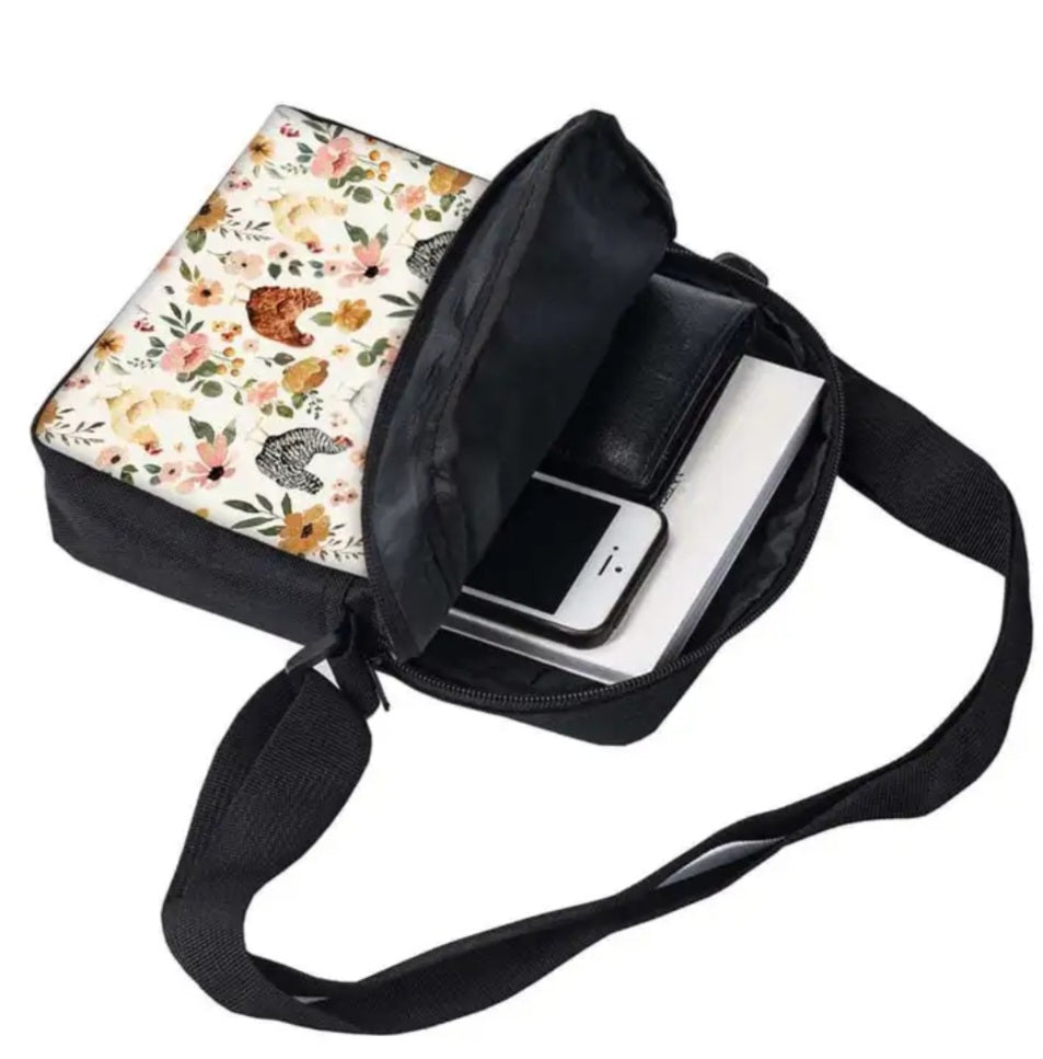 CROSS-BODY CHICKEN AND FLOWERS BAG!