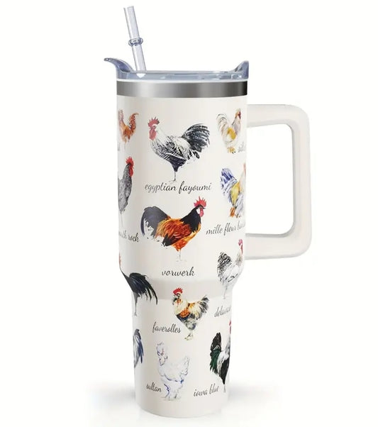 40 oz Stainless Steel Tumbler (Chicken Breed ID) Cream Colored Background