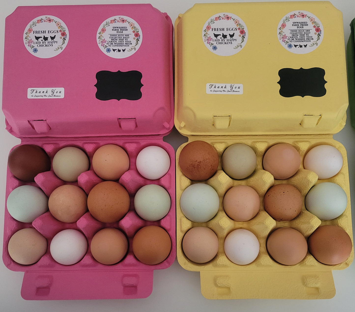 Colorful Egg Carton Kits, MIX and MATCH the Colors, Safe Handling Stickers Included.